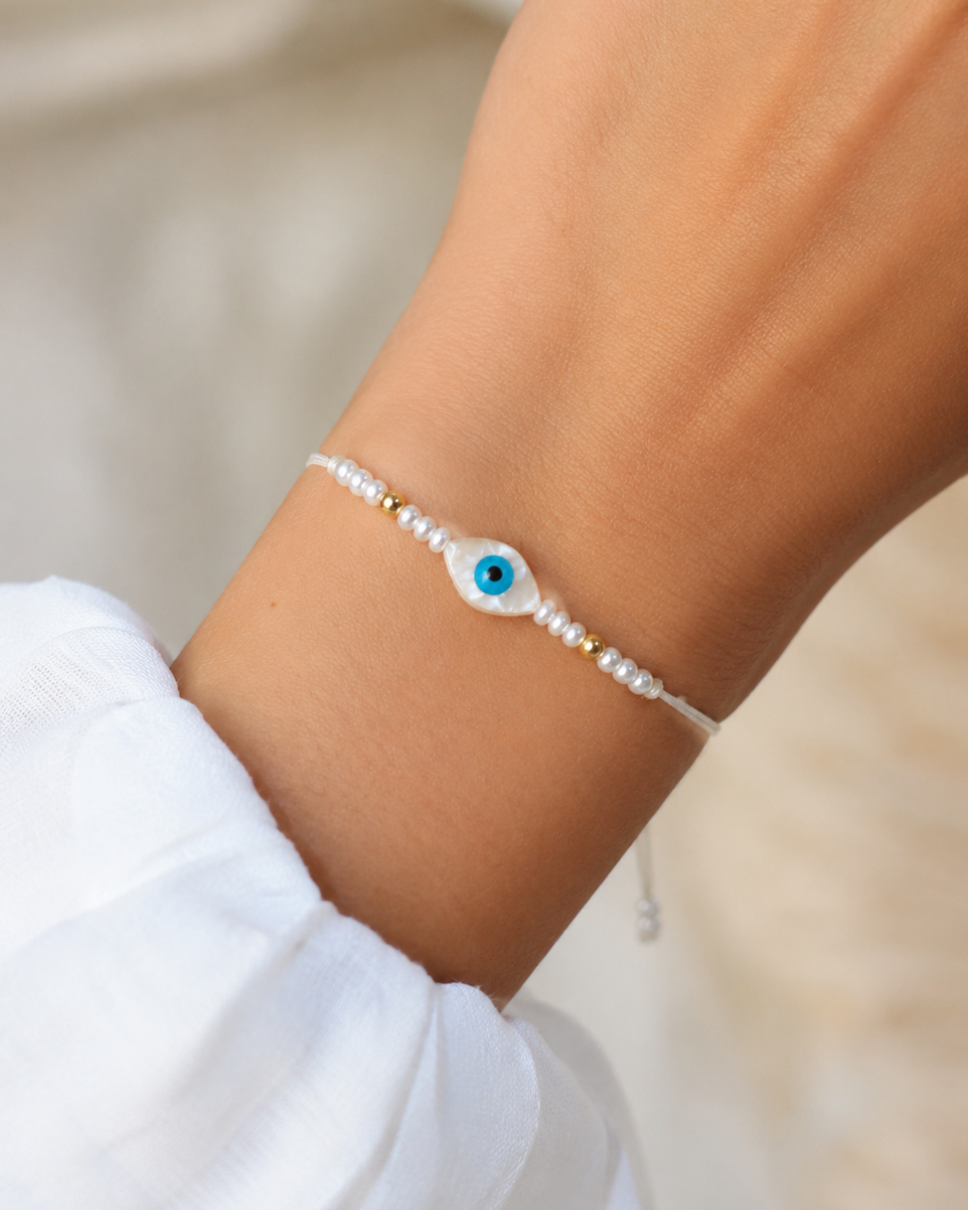 Bracelet Nazar Perlé Blanc & doré
