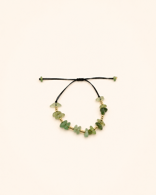Bracelet Aventurine Verte et  Perles Dorées