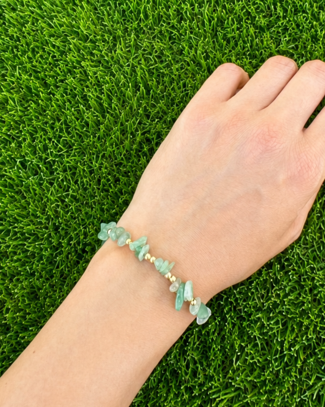 Bracelet Aventurine Verte et  Perles Dorées